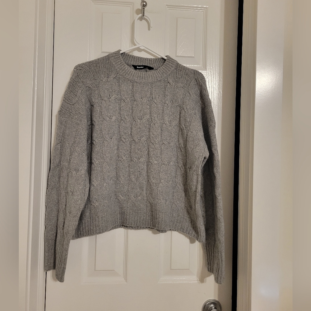 Bluenotes Light Gray Cable Knit Crewneck Women Sweater Size S